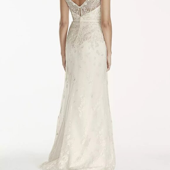 Melissa Sweet Illusion Ivory Hand-Beaded Lace Cap Sleeve Wedding Dress Sz 6 NWT - Picture 2 of 9